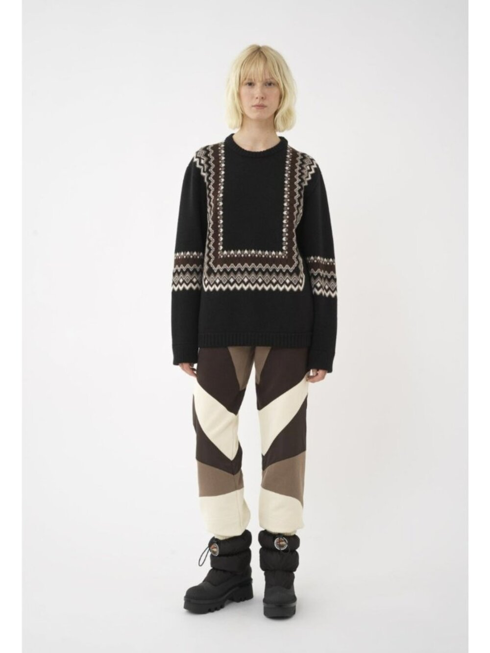 Chloe $1990 Wool Blend Jacquard Sweater Black Brown Crew Neck Fair Isle Fall - Picture 16 of 16